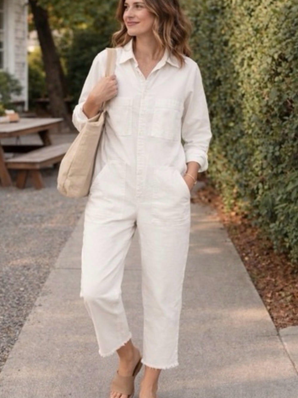 Frank & Eileen Northern Ireland White Cotton Flax Raw Hem Jumpsuit XS